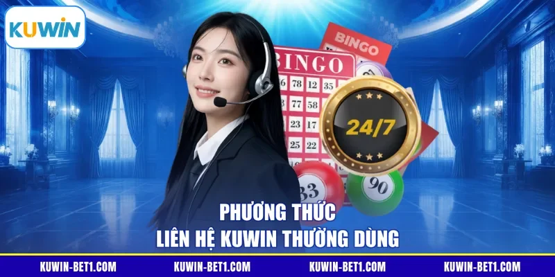 Năm kênh liên hệ KUWIN hiển thị trên giao diện